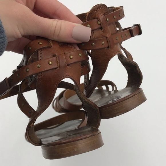 J. CREW Cognac Double Ankle Buckle Strappy Gladiator Sandals Size 9 - Picture 5 of 9